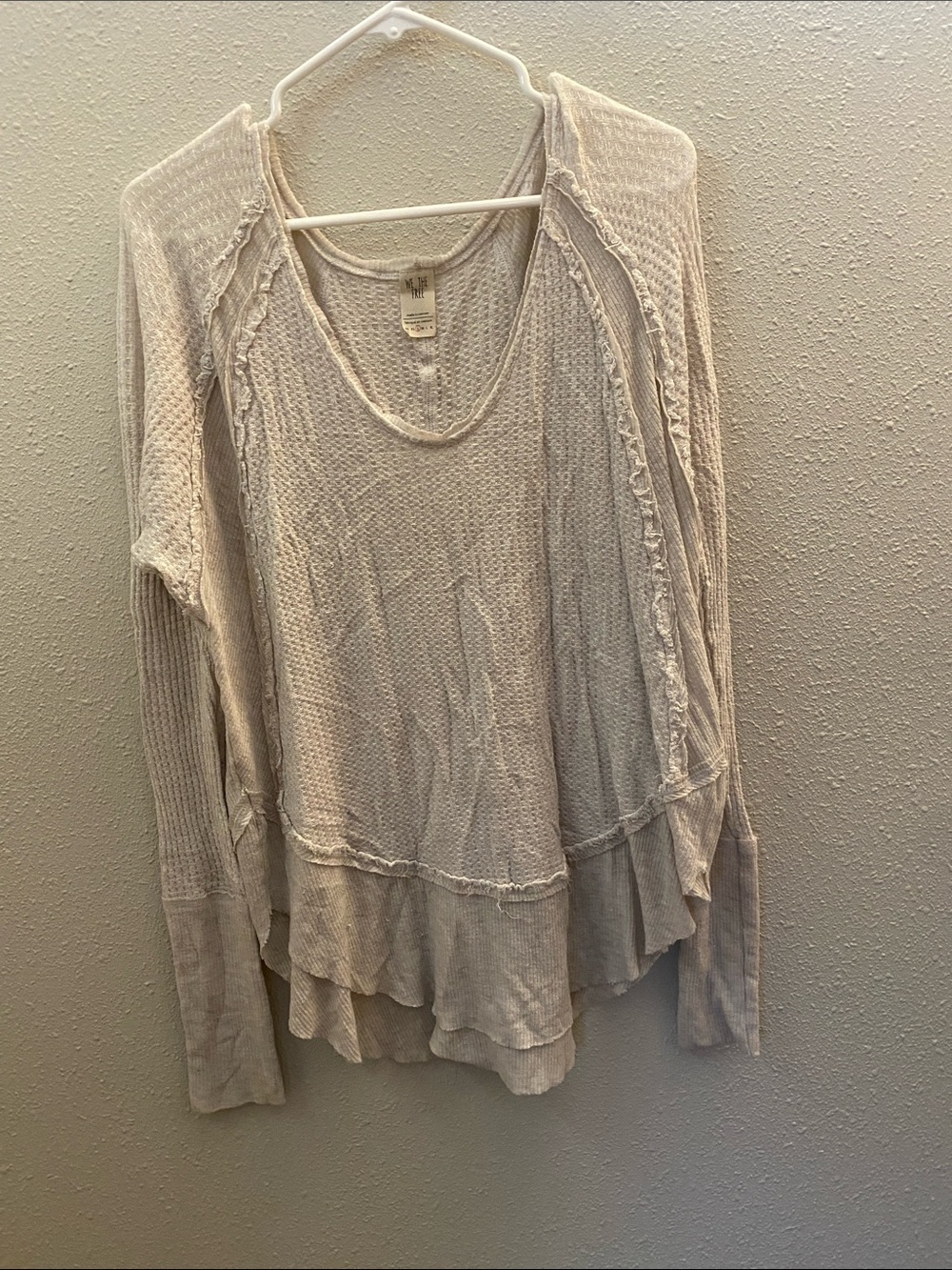 We The Free Cream Layered Waffle-Knit Long Sleeve Top